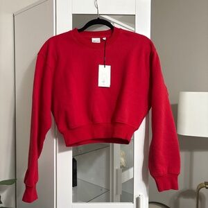 Aritzia Cozy Sweatfleece Perfect Crew Crop Sweatshirt Flashing  Red sz Small NWT